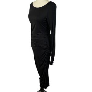 Max Studio Black Long Sleeve Bodycon Draped Midi Dress Size M